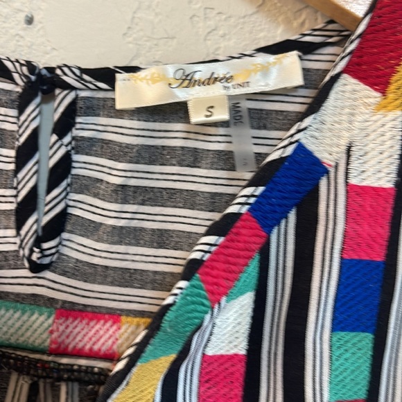 Boho Embroidered Bib Striped Flutter Sleeve Top - Picture 8 of 13